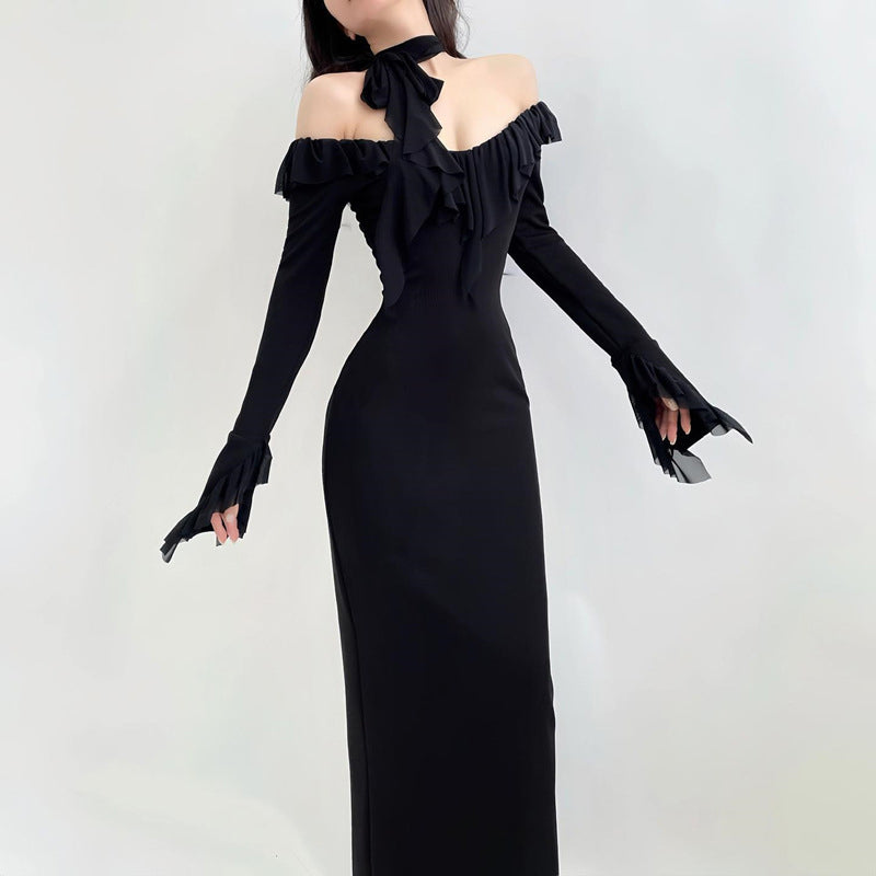 Off-Shoulder Ruffled Bodycon Midi Dress