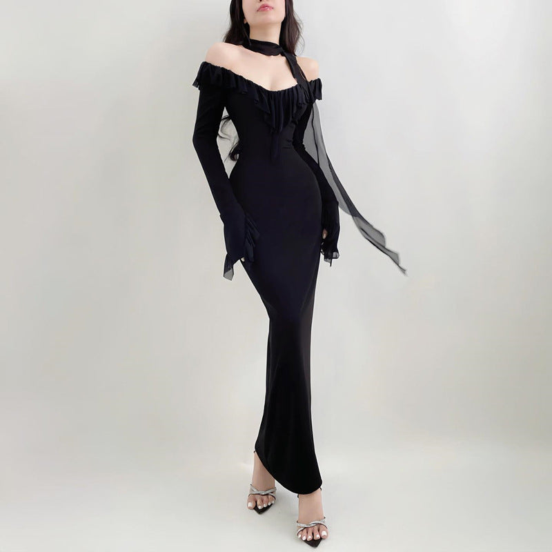 Off-Shoulder Ruffled Bodycon Midi Dress