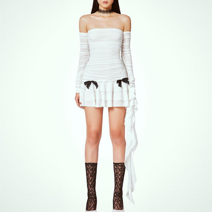 White Off Shoulder Ruffled Bodycon Mini Dress