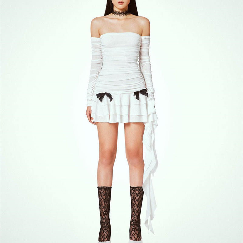 White Off Shoulder Ruffled Bodycon Mini Dress