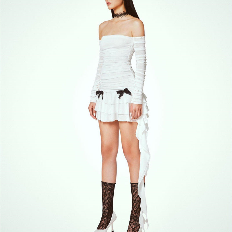 White Off Shoulder Ruffled Bodycon Mini Dress