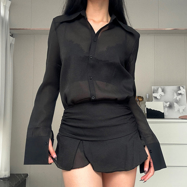 Black Shirt Collar Shirt With Skirt