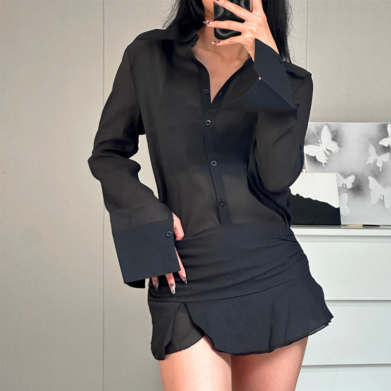 Black Shirt Collar Shirt With Skirt