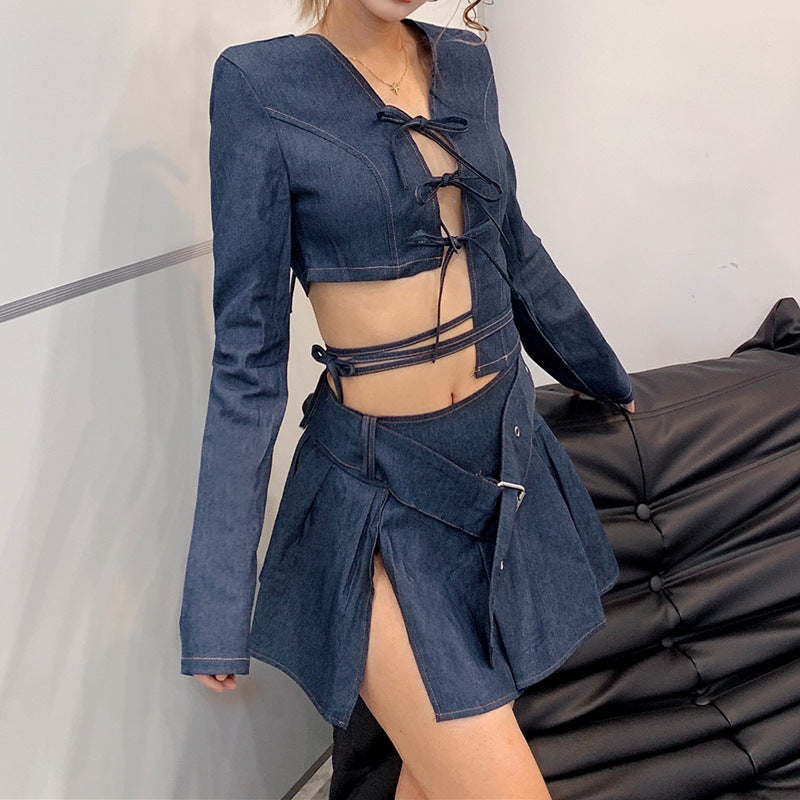 Blue Pleated Mini Skirts