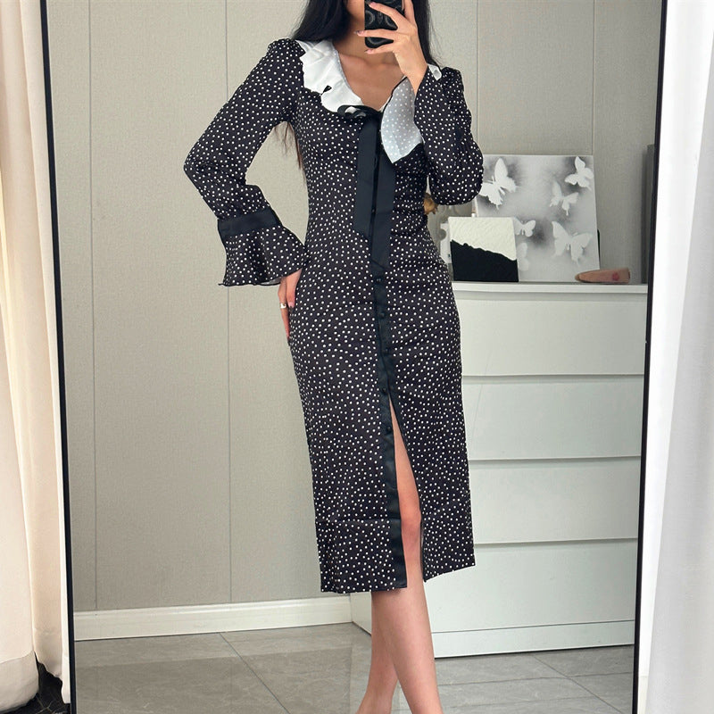 Long Sleeves Geometric Print Sheath Dress