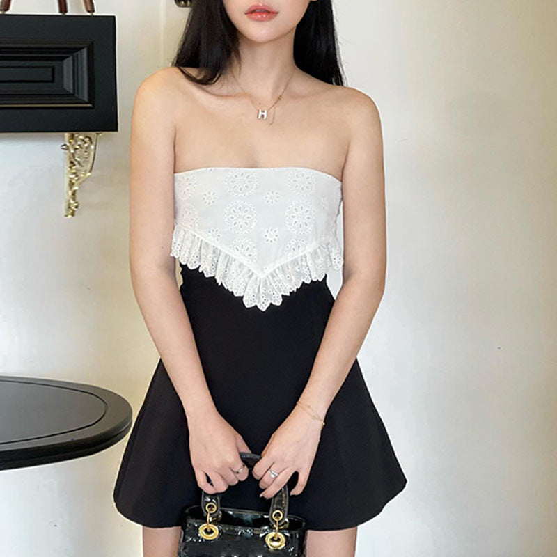 Black & White Strapless Geometric Mini Dress