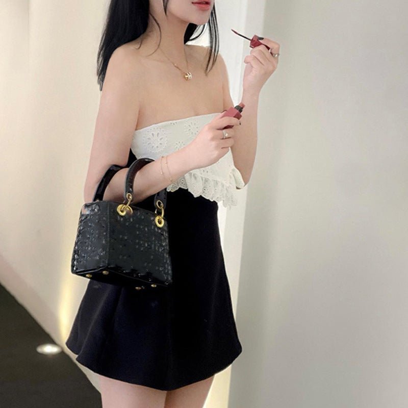 Black & White Strapless Geometric Mini Dress