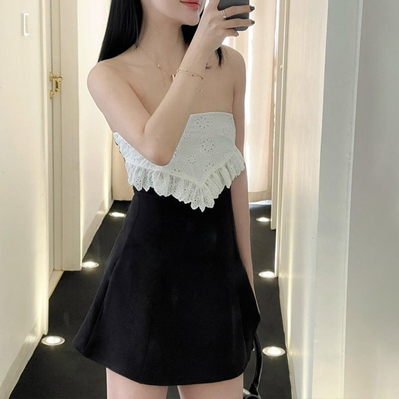Black & White Strapless Geometric Mini Dress