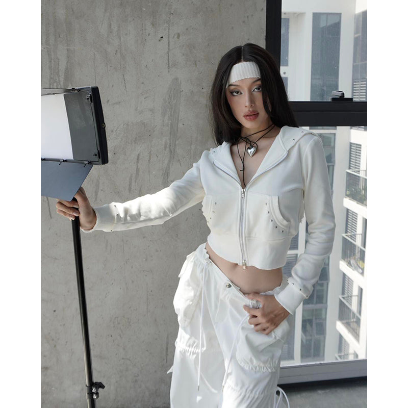 White Lapel Collar Insulator Crop Tailored Jacket