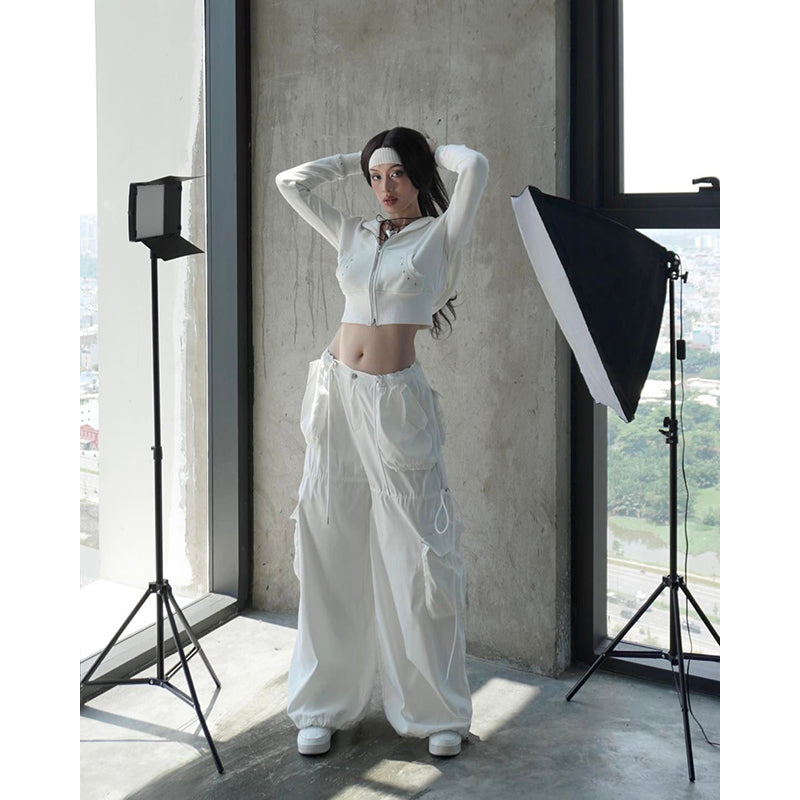 White Lapel Collar Insulator Crop Tailored Jacket