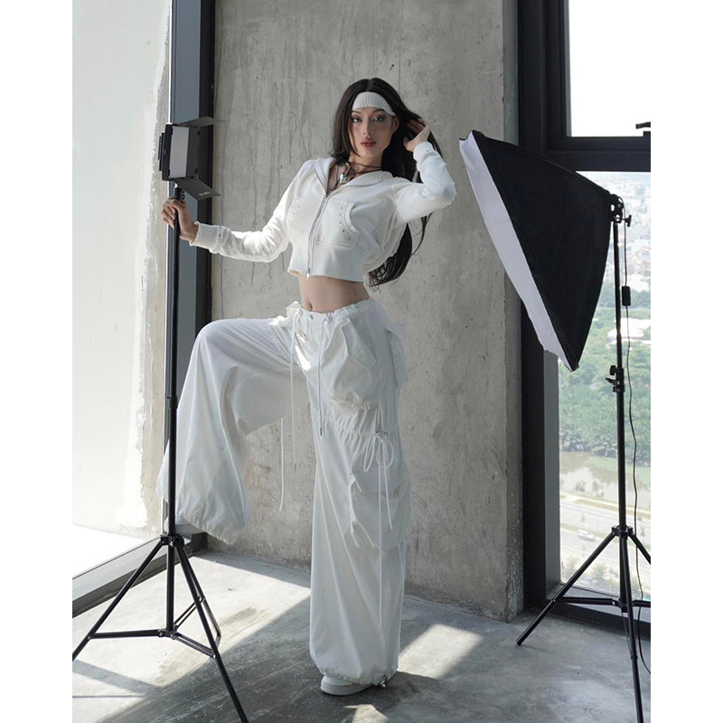 White Lapel Collar Insulator Crop Tailored Jacket