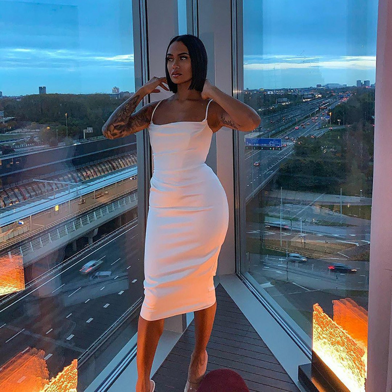Women Shoulder Straps Fit & Flare Midi Dress