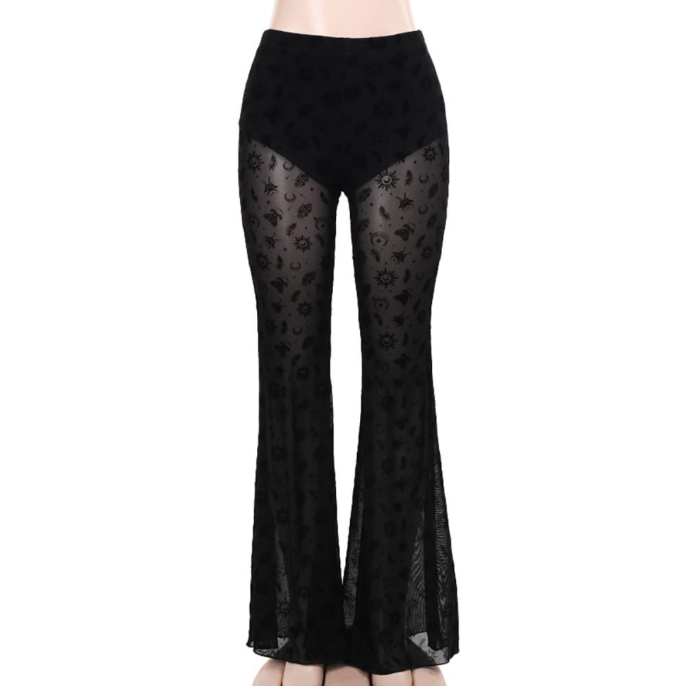 Women Flared High-Rise Abstract Trousers