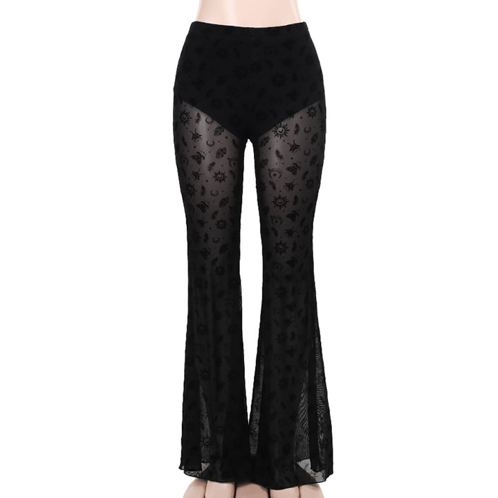 Women Flared High-Rise Abstract Trousers