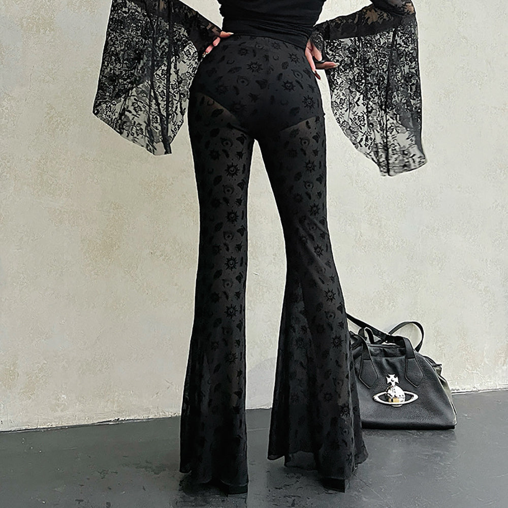 Women Flared High-Rise Abstract Trousers
