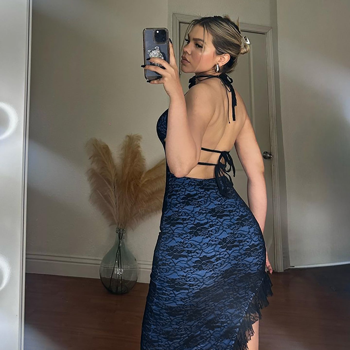 Blue Lace Sheath Maxi Dress