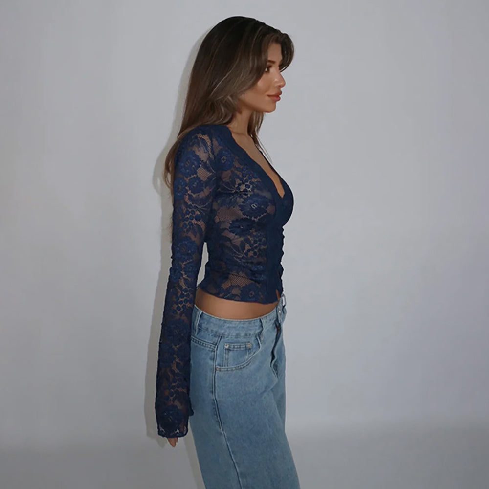 Solid Semi-Sheer Fitted Crop Top
