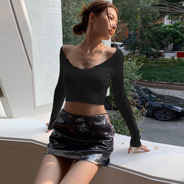 Black Crop Fitted Top