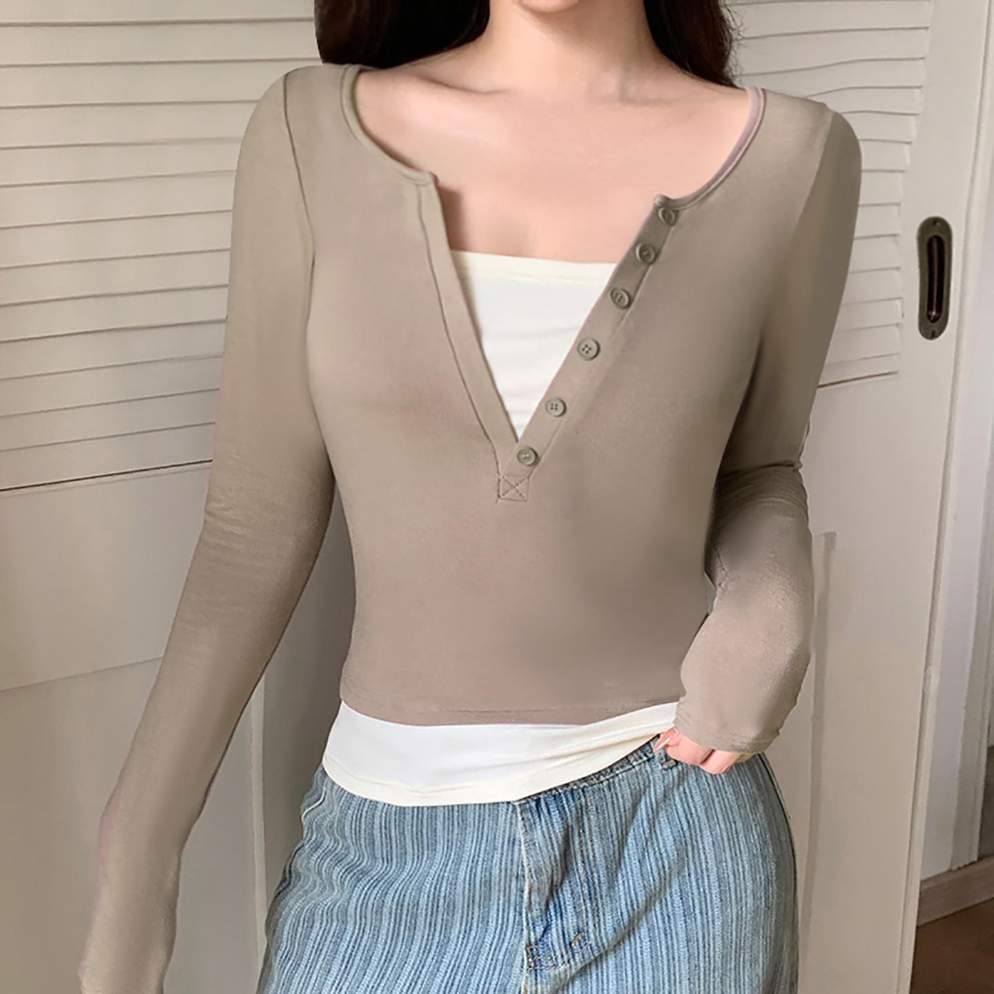 Women Solid V-Neck Top