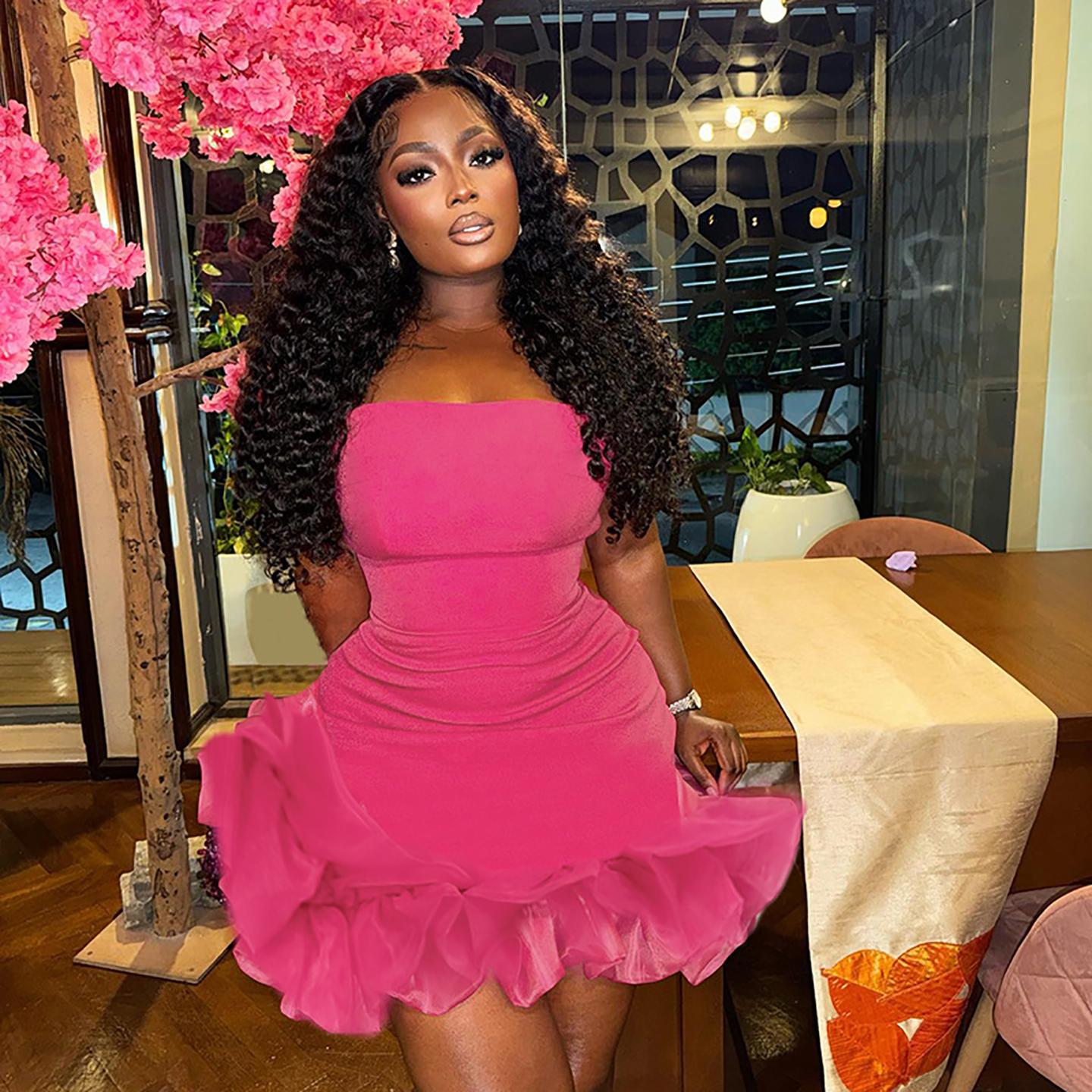 Strapless Flounce Hem Bodycon Dress