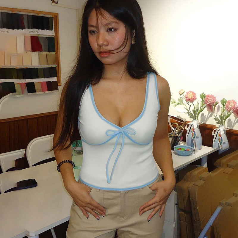 Scoop Neck Tie-Ups Crepe Tank Top