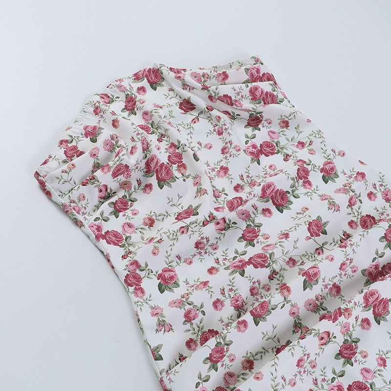 Pink Floral Printed Strapless Ruched Sheath Mini Dress