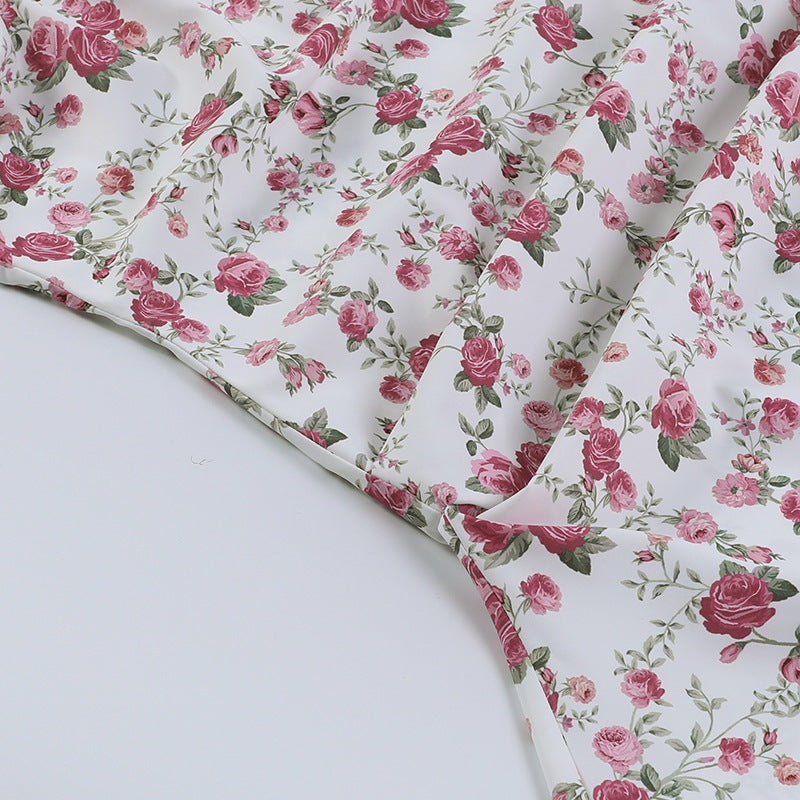 Pink Floral Printed Strapless Ruched Sheath Mini Dress