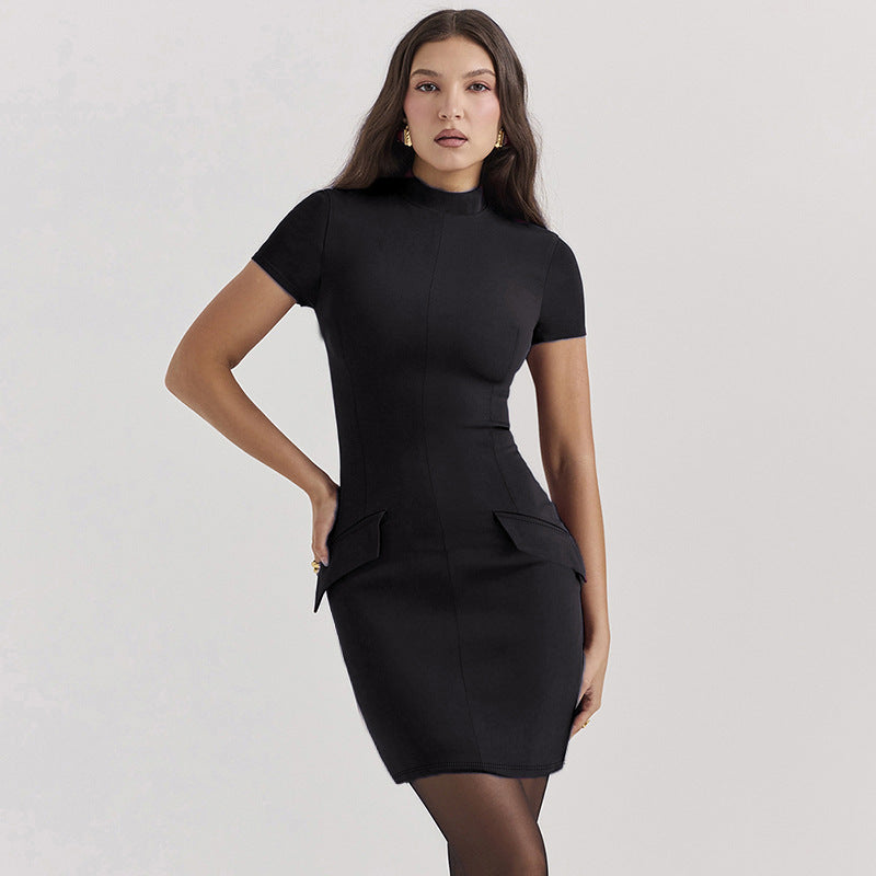 Black Mock Neck Bodycon Dress
