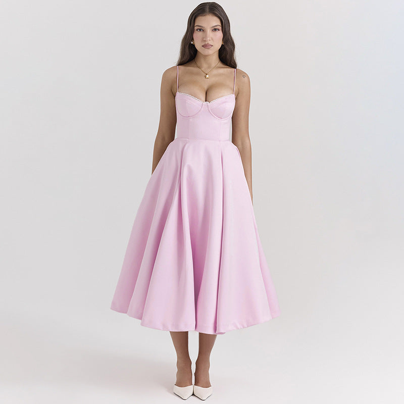 Shoulder Straps Fit & Flare Midi Dress