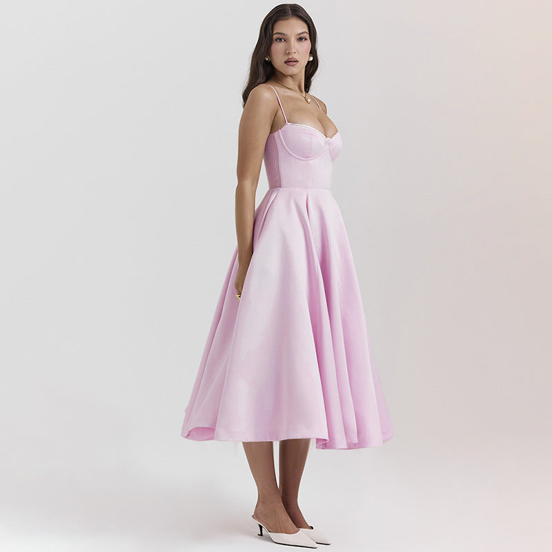 Shoulder Straps Fit & Flare Midi Dress