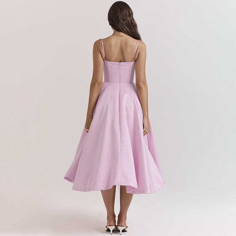 Shoulder Straps Fit & Flare Midi Dress