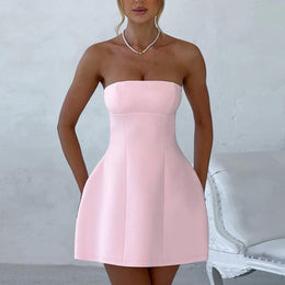 Women Strapless Bandeau Mini Dress