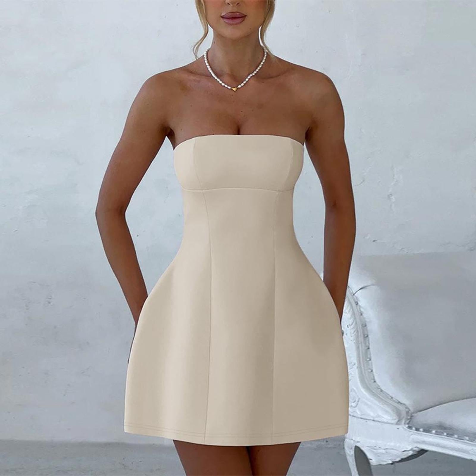 Solid Strapless Fit & Flare Mini Dress