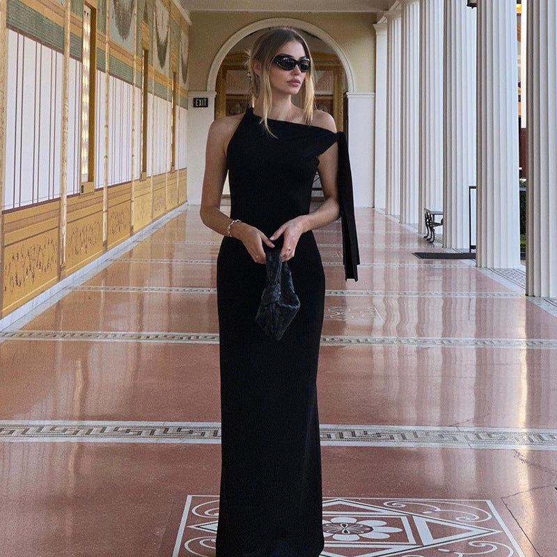 Women One Shoulder Tie-Up Bodycon Dress