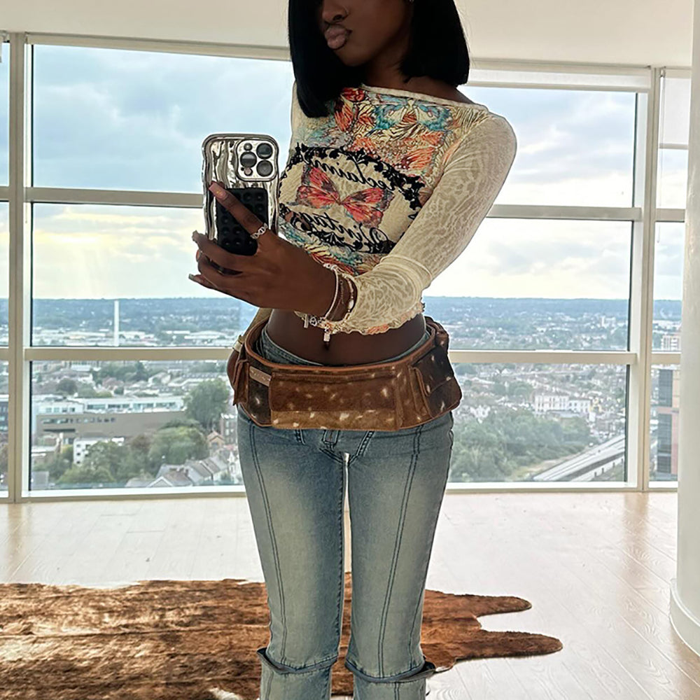 Women Printed Extended Sleeves Crop Top
