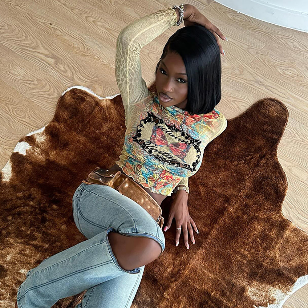 Women Printed Extended Sleeves Crop Top