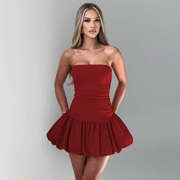 Women Strapless Bandeau Mini Dress