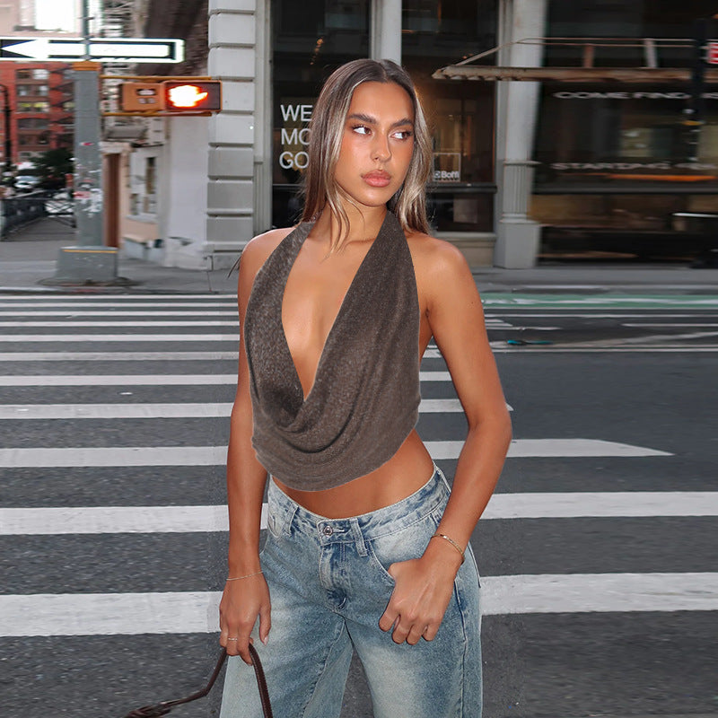 Women Solid Plunge Neck Top