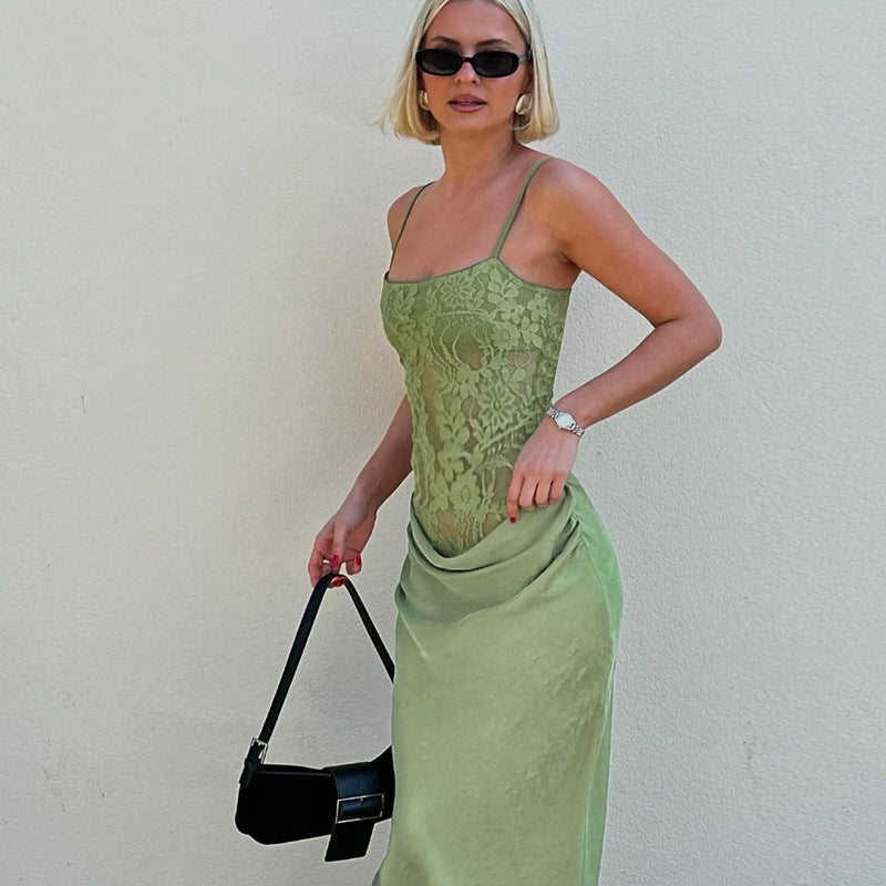 Women Self Design Shoulder Straps Maxi Dress