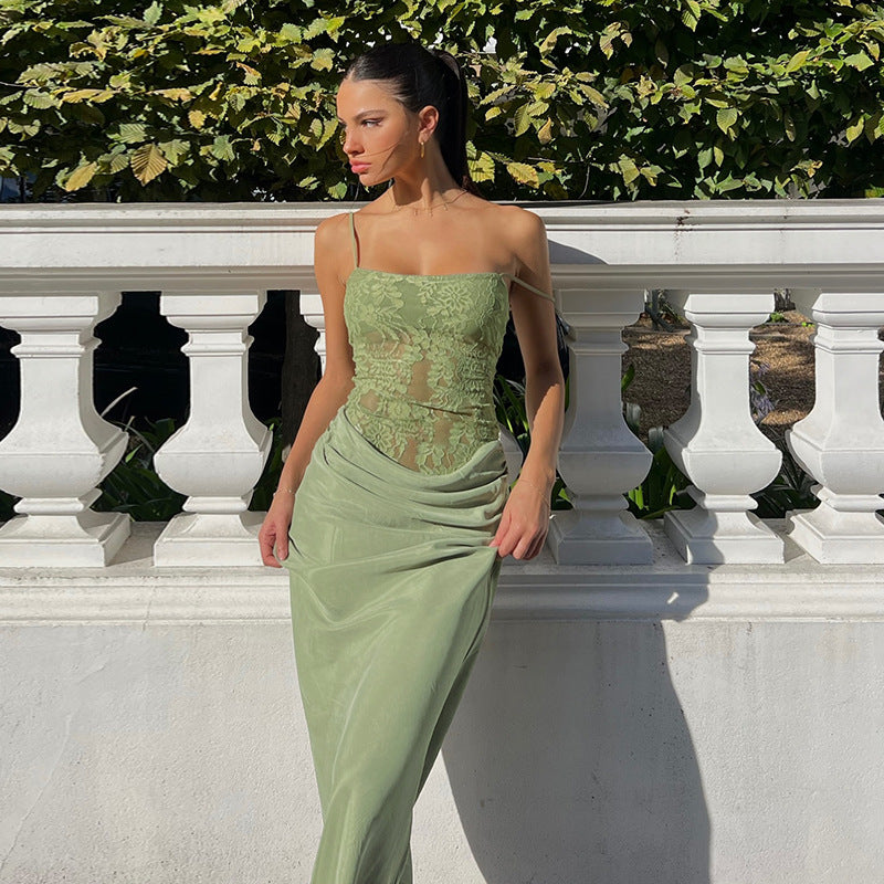 Women Self Design Shoulder Straps Maxi Dress