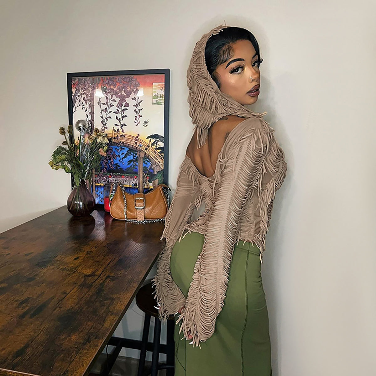 Women Solid Hood Top