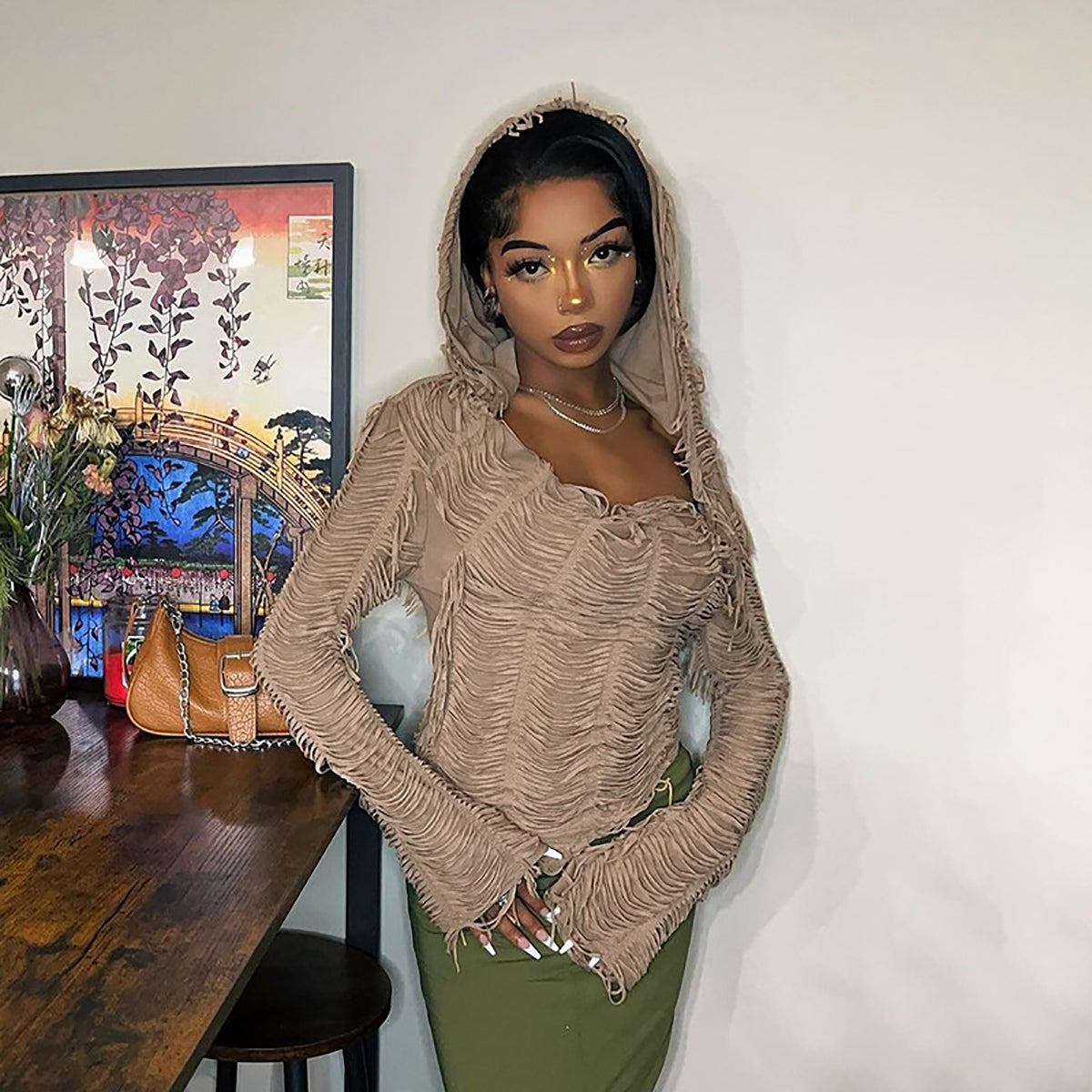 Women Solid Hood Top