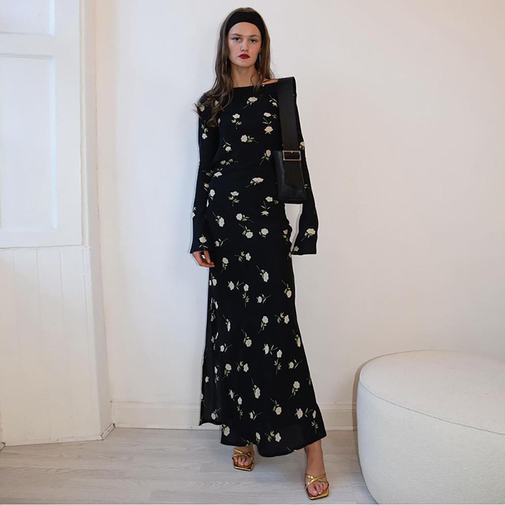 Women Floral Printed Chiffon Maxi Dress