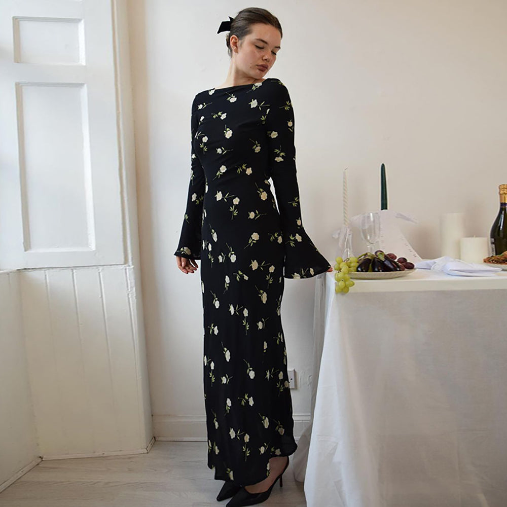 Women Floral Printed Chiffon Maxi Dress