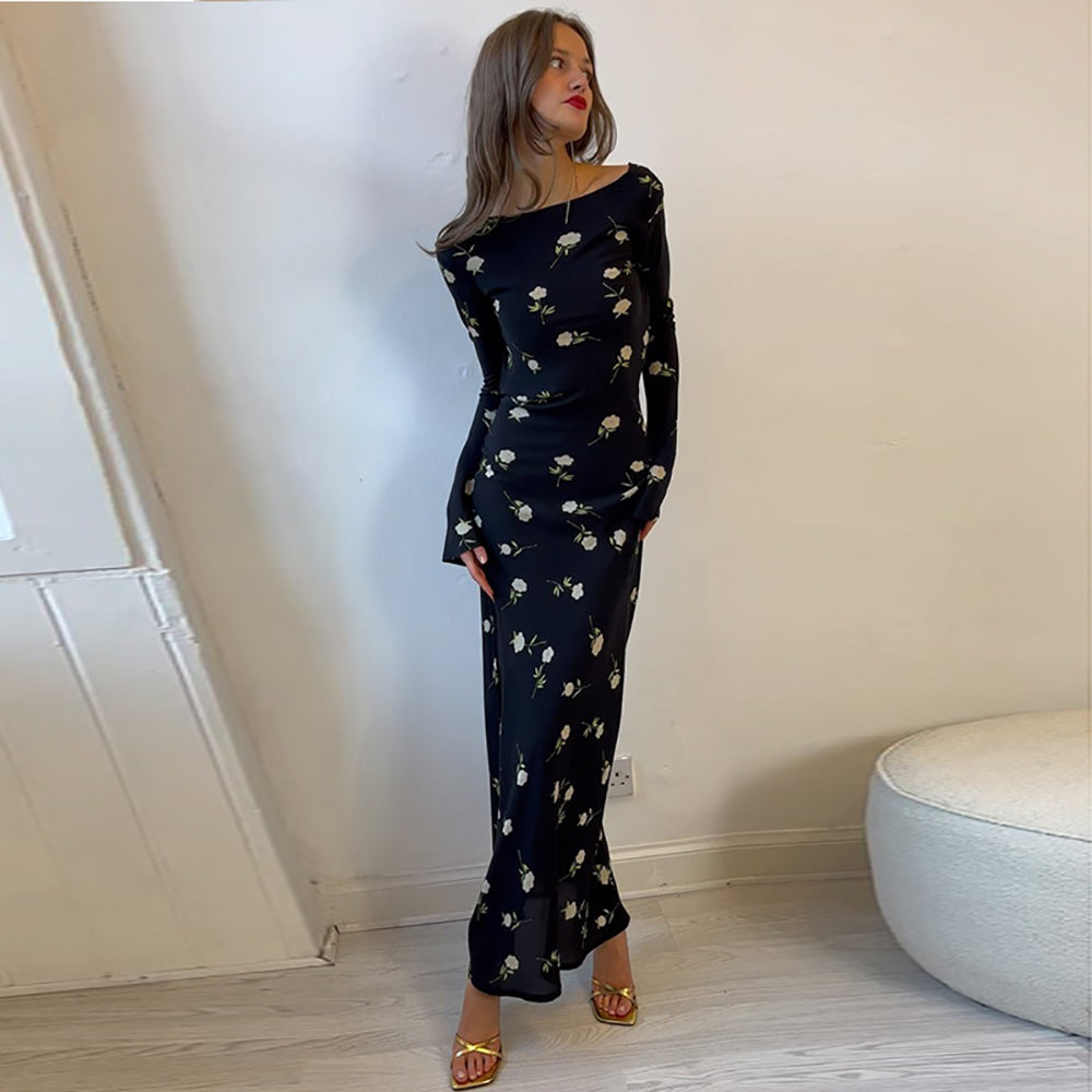 Women Floral Printed Chiffon Maxi Dress
