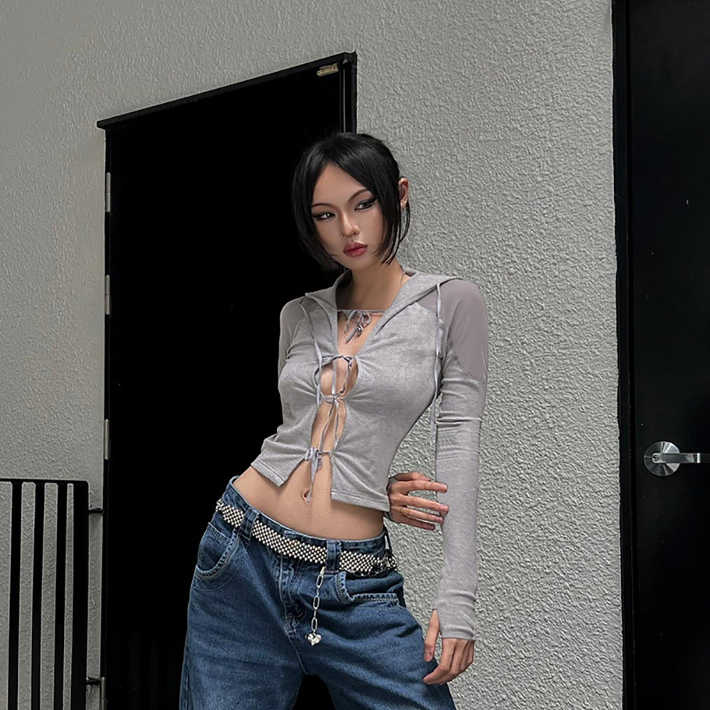 StyleCast x RevolteWomen Hooded Tie-Ups Crop Top