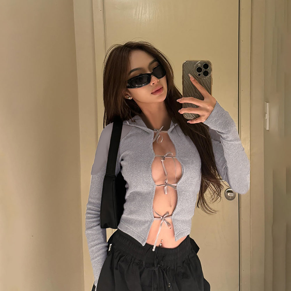 StyleCast x RevolteWomen Hooded Tie-Ups Crop Top