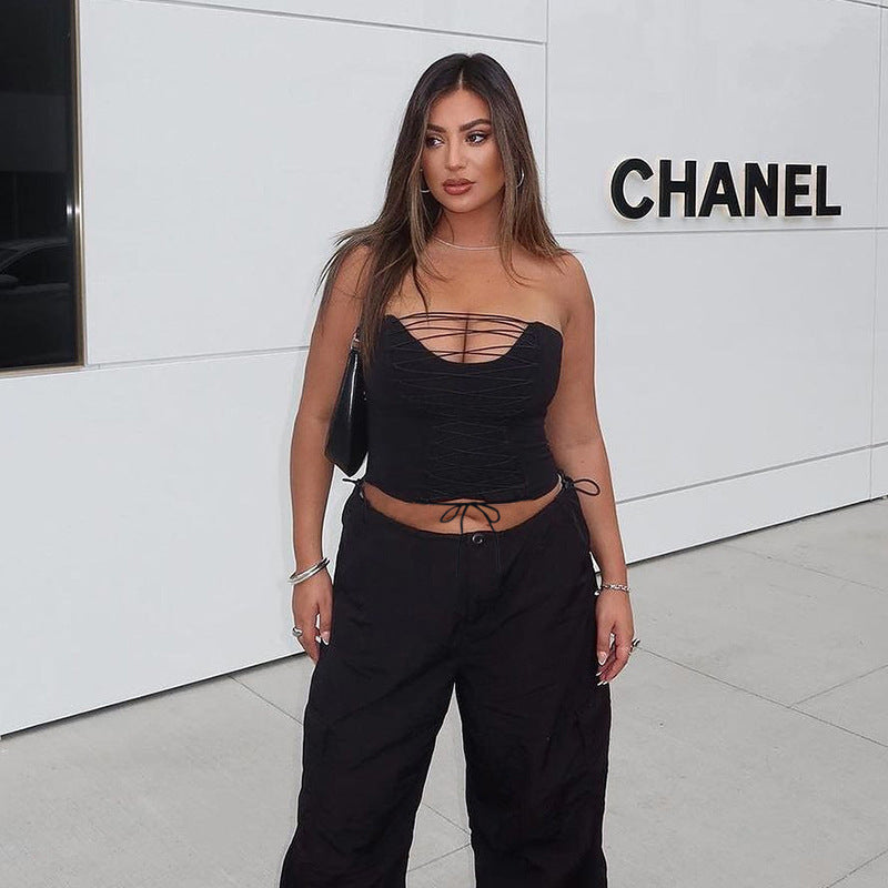 Strapless Tie-Ups Tube Crop Top