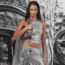 Sliver Toned Halter Neck Crop Top