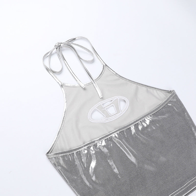 Sliver Toned Halter Neck Crop Top